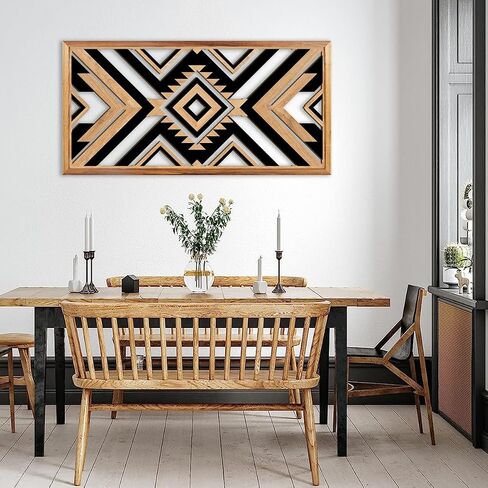 IARTTOP Large Southwestern Aztec Wall Decor Framed Wood Native American Wall Art Modern Western Navajo Tribal Home Decor Southwestern Boho Wall Art Geometric Diamond Wall Decor 16"x 32" in Saudi Arabia