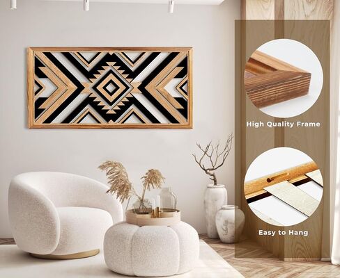 IARTTOP Large Southwestern Aztec Wall Decor Framed Wood Native American Wall Art Modern Western Navajo Tribal Home Decor Southwestern Boho Wall Art Geometric Diamond Wall Decor 16"x 32" in Saudi Arabia