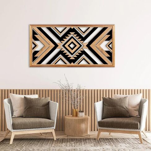 IARTTOP Large Southwestern Aztec Wall Decor Framed Wood Native American Wall Art Modern Western Navajo Tribal Home Decor Southwestern Boho Wall Art Geometric Diamond Wall Decor 16"x 32" in Saudi Arabia