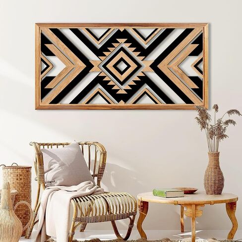 IARTTOP Large Southwestern Aztec Wall Decor Framed Wood Native American Wall Art Modern Western Navajo Tribal Home Decor Southwestern Boho Wall Art Geometric Diamond Wall Decor 16"x 32" in Saudi Arabia