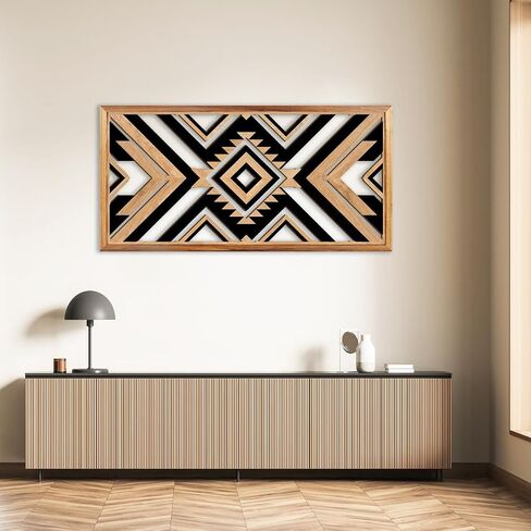 IARTTOP Large Southwestern Aztec Wall Decor Framed Wood Native American Wall Art Modern Western Navajo Tribal Home Decor Southwestern Boho Wall Art Geometric Diamond Wall Decor 16"x 32" in Saudi Arabia