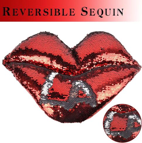 وسادة رمي الشفاه ChezMax، وسادة قبلة ثلاثية الأبعاد قابلة للترتر، ديكور منزلي لامع باللونين الأحمر والفضي، هدية عيد الحب الناعمة اللطيفة للأريكة وغرفة المعيشة وغرفة نوم السيارة، 18 × 9 بوصات in Kuwait