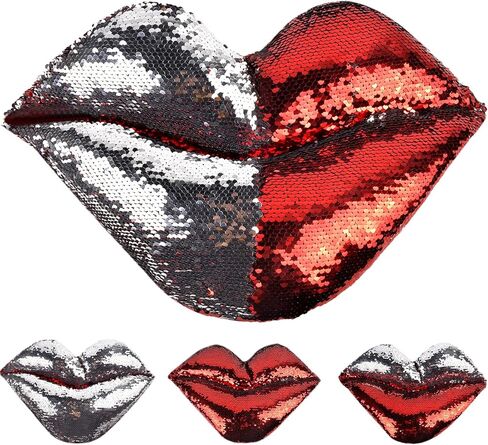 وسادة رمي الشفاه ChezMax، وسادة قبلة ثلاثية الأبعاد قابلة للترتر، ديكور منزلي لامع باللونين الأحمر والفضي، هدية عيد الحب الناعمة اللطيفة للأريكة وغرفة المعيشة وغرفة نوم السيارة، 18 × 9 بوصات in Kuwait