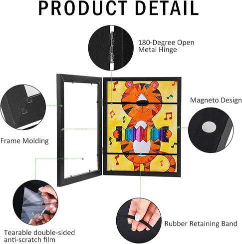 إطارات فنية للأطفال، إطار عرض الأعمال الفنية للأطفال مفتوح أمامي قابل للتغيير، إطار عرض الأعمال الفنية للأطفال مقاس A4 إطارات تخزين الصور لرسم الحرف اليدوية والمشاريع الفنية المدرسية والمكتب المنزلي (أسود. 4 عبوات) in Kuwait