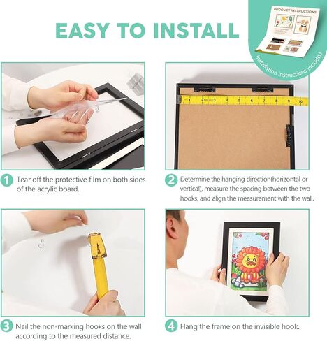 إطارات فنية للأطفال، إطار عرض الأعمال الفنية للأطفال مفتوح أمامي قابل للتغيير، إطار عرض الأعمال الفنية للأطفال مقاس A4 إطارات تخزين الصور لرسم الحرف اليدوية والمشاريع الفنية المدرسية والمكتب المنزلي (أسود. 4 عبوات) in Kuwait