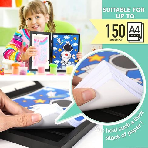 إطارات فنية للأطفال، إطار عرض الأعمال الفنية للأطفال مفتوح أمامي قابل للتغيير، إطار عرض الأعمال الفنية للأطفال مقاس A4 إطارات تخزين الصور لرسم الحرف اليدوية والمشاريع الفنية المدرسية والمكتب المنزلي (أسود. 4 عبوات) in Kuwait