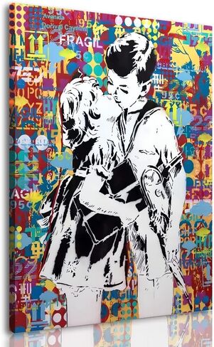 Framed Banksy Street Graffiti Wall Art Decor Large Abstract Pictures Canvas Painting Prints Colorful Modern Contemporary Poster Artwork Stretched for Wall Home Bathroom Bedroom Living Room Ready Hang (Framed-019, 8x12inch(20x30cm)x4) in Saudi Arabia