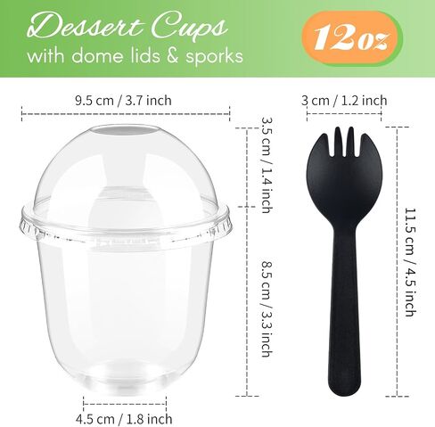 Zezzxu 50 Pack 12 oz Clear Plastic Dessert Cups with Dome Lids (No Hole) and Sporks, Disposable Yogurt Parfait Cups with Lids for Fruit Salad Ice Creams Pudding Cakes in Saudi Arabia