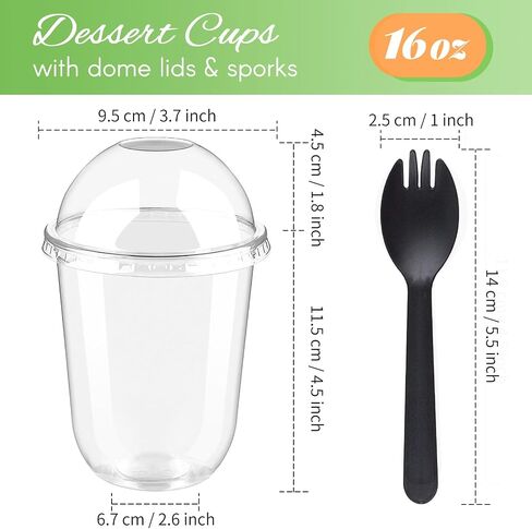 Zezzxu 50 Pack 12 oz Clear Plastic Dessert Cups with Dome Lids (No Hole) and Sporks, Disposable Yogurt Parfait Cups with Lids for Fruit Salad Ice Creams Pudding Cakes in Saudi Arabia