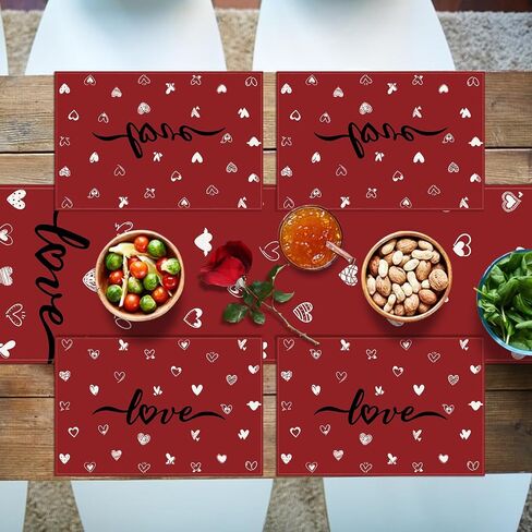 Valentine's Day Placemats, Set of 4, 12x18 Inches Red Love Heart Table Mats for Kitchen Dining Wedding Anniversary Valentine Decorations Party Decor in Saudi Arabia