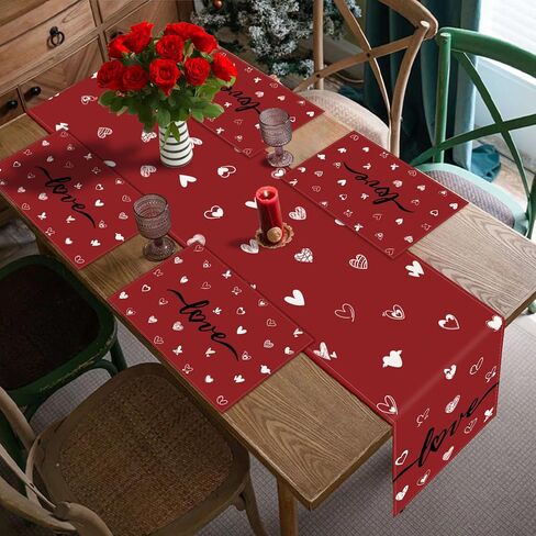 Valentine's Day Placemats, Set of 4, 12x18 Inches Red Love Heart Table Mats for Kitchen Dining Wedding Anniversary Valentine Decorations Party Decor in Saudi Arabia