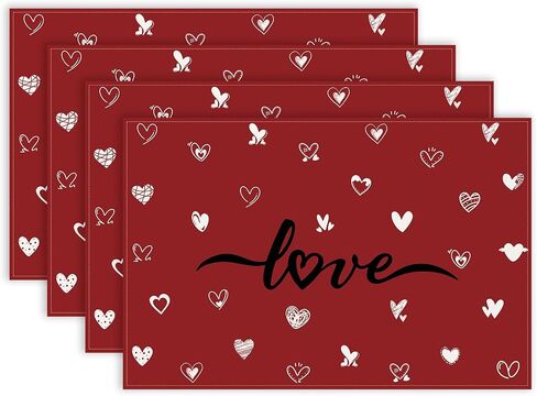 Valentine's Day Placemats, Set of 4, 12x18 Inches Red Love Heart Table Mats for Kitchen Dining Wedding Anniversary Valentine Decorations Party Decor in Saudi Arabia