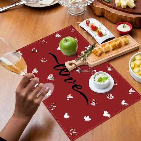 Valentine's Day Placemats, Set of 4, 12x18 Inches Red Love Heart Table Mats for Kitchen Dining Wedding Anniversary Valentine Decorations Party Decor in Saudi Arabia