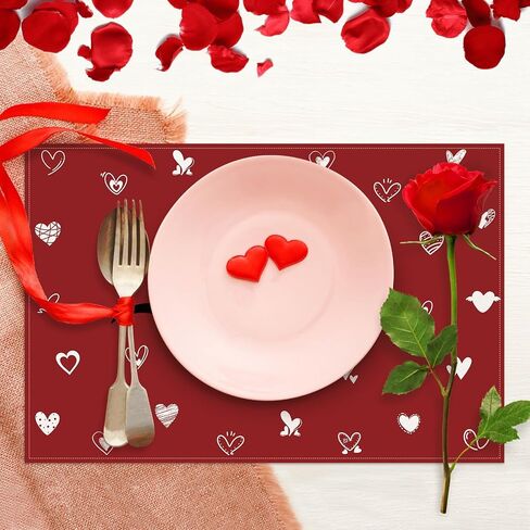 Valentine's Day Placemats, Set of 4, 12x18 Inches Red Love Heart Table Mats for Kitchen Dining Wedding Anniversary Valentine Decorations Party Decor in Saudi Arabia