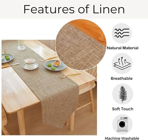 Burlap Farmhouse Cotton Linen Table Runner, Rustic Woven Solid Color Table Runner for Dining, Kitchen, Holiday, Halloween, Christmas, Party (12x82 inch, Khaki) in Saudi Arabia