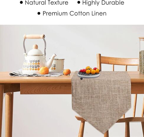 Burlap Farmhouse Cotton Linen Table Runner, Rustic Woven Solid Color Table Runner for Dining, Kitchen, Holiday, Halloween, Christmas, Party (12x82 inch, Khaki) in Saudi Arabia