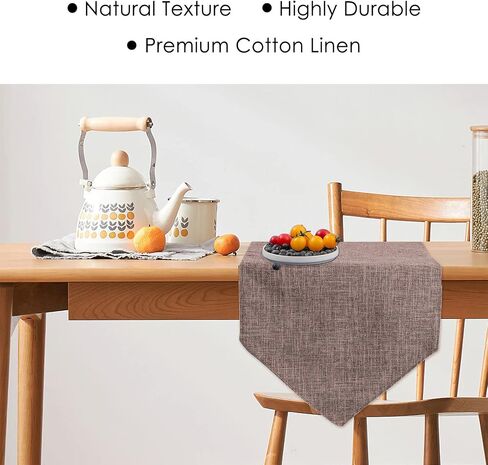Burlap Farmhouse Cotton Linen Table Runner, Rustic Woven Solid Color Table Runner for Dining, Kitchen, Holiday, Halloween, Christmas, Party (12x82 inch, Khaki) in Saudi Arabia