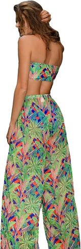 Floerns Women's Bathing Suit Tropical Print Bandeau Bikini Swimsuit with Beach Pants in Saudi Arabia