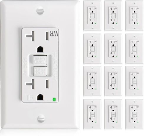 Amico 12 Pack GFCI Outlet 15 Amp مع تصميم أنحف، مقاومة للطقس (WR)، أوعية GFI ذاتية الاختبار مع مؤشر LED، لوحات حائط ومسامير متضمنة، داخلي أو خارجي، مدرج في قائمة ETL، أبيض in Kuwait