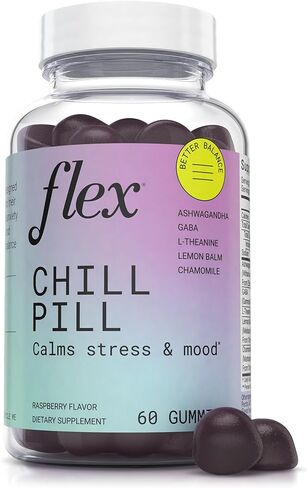 FLEX Chill Pill - Stress Relief - Balance - Helps to Relax - Ashwagandha - L-Theanine - GABA - Chamomile - Lemon Balm - Berry Flavor - Vegan-Friendly - Gluten-Free - 60 Gummies (Chill Pill) in Saudi Arabia