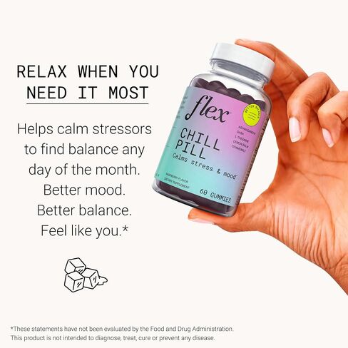 FLEX Chill Pill - Stress Relief - Balance - Helps to Relax - Ashwagandha - L-Theanine - GABA - Chamomile - Lemon Balm - Berry Flavor - Vegan-Friendly - Gluten-Free - 60 Gummies (Chill Pill) in Saudi Arabia