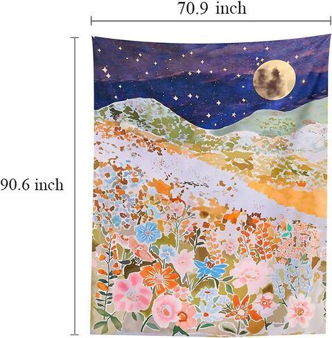 Moonlit Landscape Tapestry - Starry Night Tapestries Wall Hanging Aesthetic Flower Print Wall Decorations for Bedroom Dorm Living Room (L (59.1ʺ x 78.8ʺ)) in Saudi Arabia