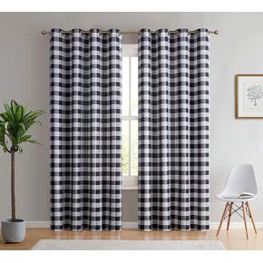 HLC.ME Hilltop Buffalo Check Textured Light Filtering Grommet Lightweight Window Curtains Drapery for Bedroom, Dining Room & Living Room, 2 Panels (52 x 84 Inch, Black)