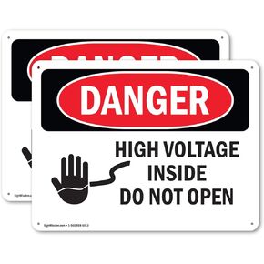 (2 Pack) High Voltage Inside Do Not Open OSHA Danger Sign 5 Inch X 3.5 Inch Vinyl Label Decal Sticker Weather Resistant, UV Protected for Workplace, Business, and Construction Site, Made in the USA