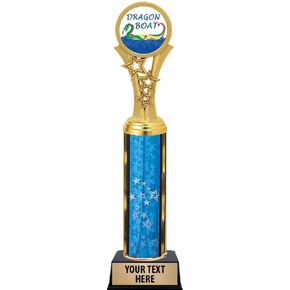 Dragon Boat Trophies, 11" Blue Stars Dragon Boat Trophy Award, Free Engraving Prime