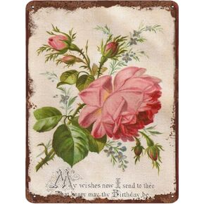 Thankful & Blessed Rose Metal Tin Sign Floral Vintage Tin Sign Wall Hanging Decoration Holiday Birthday Valentine's Christmas Wall & Tabletop Decor Plaque Sign Home Porch Decorations Cf-05 5.5x8 Inch