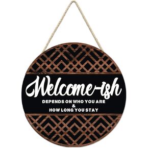 3D Welcome Sign for Front Door Rustic Farmhouse Wooden Wall Hanging Porch Decor Funny Home Decor Welcome-ish Wooden Hanger (12''x 12'')