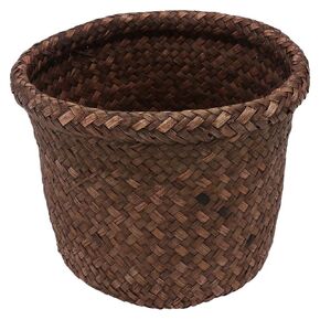 Hemoton Seagrass Waste Basket Boho Woven Trash Can Garbage Container Bin Wicker Rattan Laundry Hamper Plant Pot Storage Basket for Bathroom Kitchen Home Office 15X15X12CM
