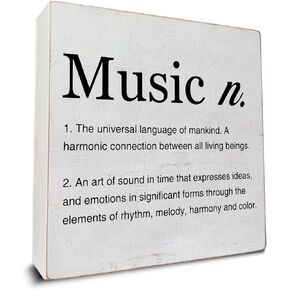 Musician Gift Music Definition Art Wooden Box Sign Rustic Music Minimalist Desk Decorative Wooden Sign Home Decor for Table Shelf 5 x 5 Inches
