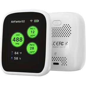G2 Air Quality Monitor: Wireless Indoor Air Quality Monitor for Office or School (PM, CO2, Temperature, Humidity) Portable, Battery Powered, TFT Screen, App for Configuration & Data History
