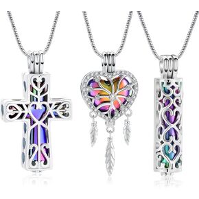 3 Pack Cremation Jewelry Cylinder Cross Heart Urn Necklace for Ashes Stainless Steel Keepsake Locket Ashes Keepsake Necklace for Women Men Loved Ones