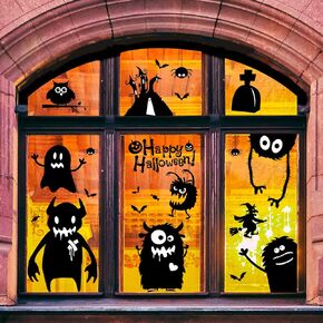 Outus Giant Halloween Window Clings,Removable Bats Owl s Window Glass Walls Decals Novelty Cute Wiggly Window Decal Stickers for Halloween Party Decoration Supply
