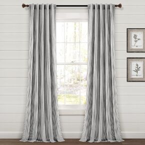 Lush Decor Farmhouse Vintage Stripe Yarn Dyed Cotton Back Tab/Rod Pocket Window Curtain Panels Pair, 84" L x 40" W, Neutral