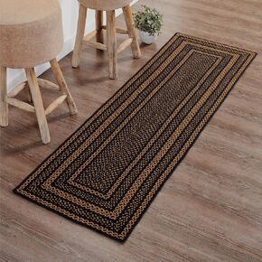 VHC Brands Black & Tan Braided Jute Rug, Non-Skid Pad, Half Circle Door Mat, Black, 16.5x34