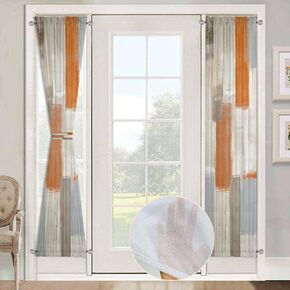 Blue Sheer Curtains for Door Window, Abstract White Semi-Transparent French Door Screen Curtains with Art Patterns for Multiple Door (25 x 72 Inch, 2 Panels)