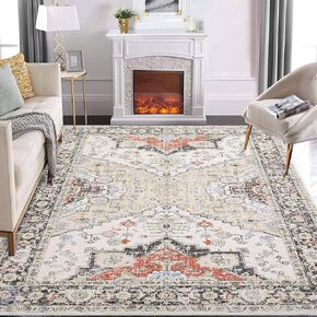 GAOMON Area Rug 2x6 Vintage Floral Area Rug Washable Rug Hallway Runners Entryway Mats Soft Indoor Oriental Rug Floral Print Distressed Carpet for Kitchen Laundry Non Slip Backing Accent Rug Beige