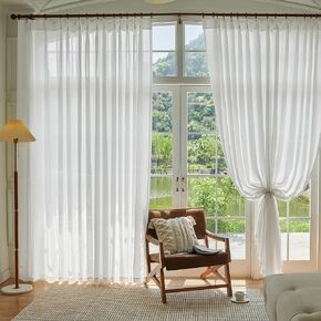 Natural Pinch Pleated Linen Curtains 84 Inch Length for Living Room Bedroom Light Filtering Semi Sheer Window Curtain Drape Back Tab Pinch Pleat Curtains 84 Inches Long with Hooks Cream Ivory 1 Panel