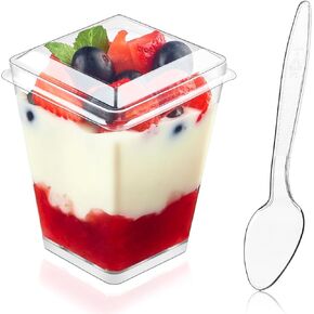 Kucoele 50 Pack 5 oz Plastic Dessert Cups with Lids and Spoons, Clear Parfait Cups Pudding Cups Mini Party Serving Cups for Appetizer Fruit Yogurt Ice Cream