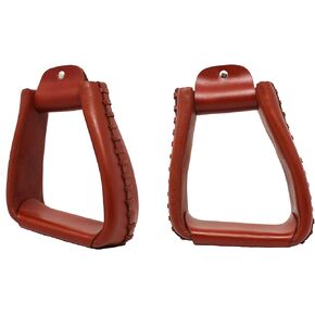 Western Horse Saddle Tack Leather Covered Angled Sloped Stirrups Tan 5155