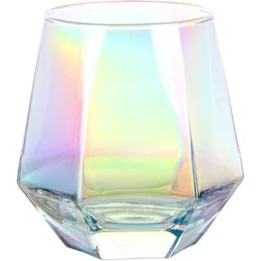 Wine Glass, Stemless Wine Glass for Red and White Wine, Iridescent Diamond Shaped Glassware for Whiskey, Cocktail, Gift for Anniversary, Wedding, Housewarming, Birthday