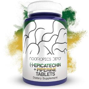 Nootropics Depot Epicatechin 90% Tablets | 200mg | 30 Count | (−)-epicatechin + 6mg Piperine to Promote Bioavailability | Promotes Cardiovascular Health | Promotes Strength + Muscle Function
