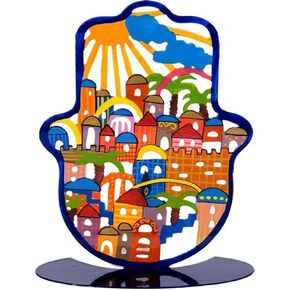 Standing Hamsa - Colorful Laser Cut Jerusalem Design Stand Alone Hamsa (Large) | SHL-3
