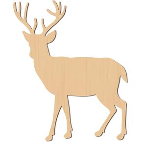 CREATCABIN Laser Cut Wood Cutout Deer Wall Art Unfinished Wood Decorative Wall Sculpture Hanging Decor Unfinished for Craft Farm House Decor Housewarming Door Wall Room Decoration 25 x 20 x 0.6cm