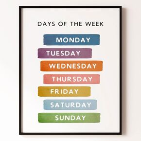 Days Of The Week Print, Kids Learning Print, Homeschool Resource Print, Learning Print, Classroom Art, Nursery Print. (8X10 inch print Unframed)