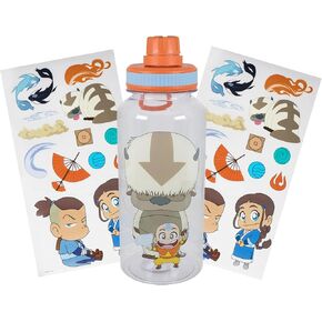Avatar: The Last Airbender Chibi Aang & Appa 32-Ounce Water Bottle And Sticker Set | BPA-Free Plastic Water Jug With Leakproof Twist Spout Lid Sports Cap | Official Nickelodeon Collectible, Anime Gift