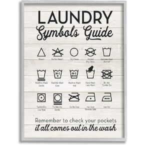 Stupell Industries Laundry Symbols Guide Typography Gray Framed Wall Art, 11x14, Multi-Color, Design By Artist Lettered and Lined